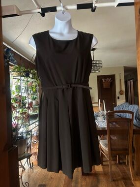 eva mendes for New York & Company Sleeveless Brown Belted Pleated Midi Dress